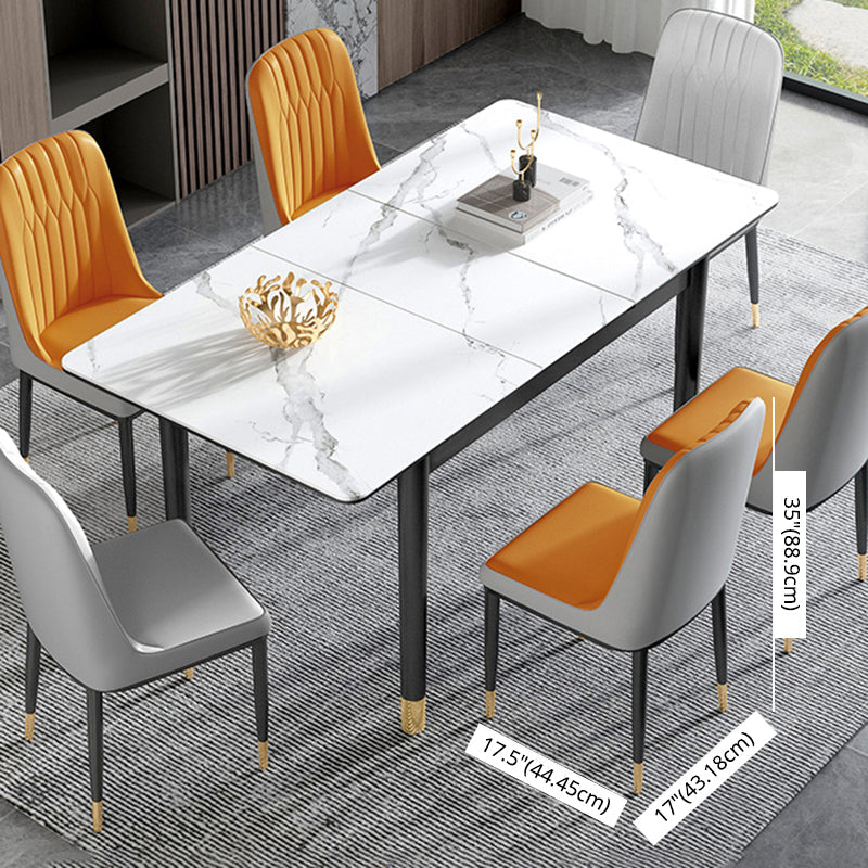 Rectangle Modern DiningRoomTableSet Sintered Stone Top DiningSet with Metallic 4 Legs Base Clearhalo 'Dining Room Sets' 'Dining Tables & Seating' 'dining_room_set' 'furn' 'furn_dining_room_set' 'Furniture' 'furniture_dining_room_set' 'Kitchen & Dining Furniture' 'kitchen&dining_furn' 'kitchen' 3485316