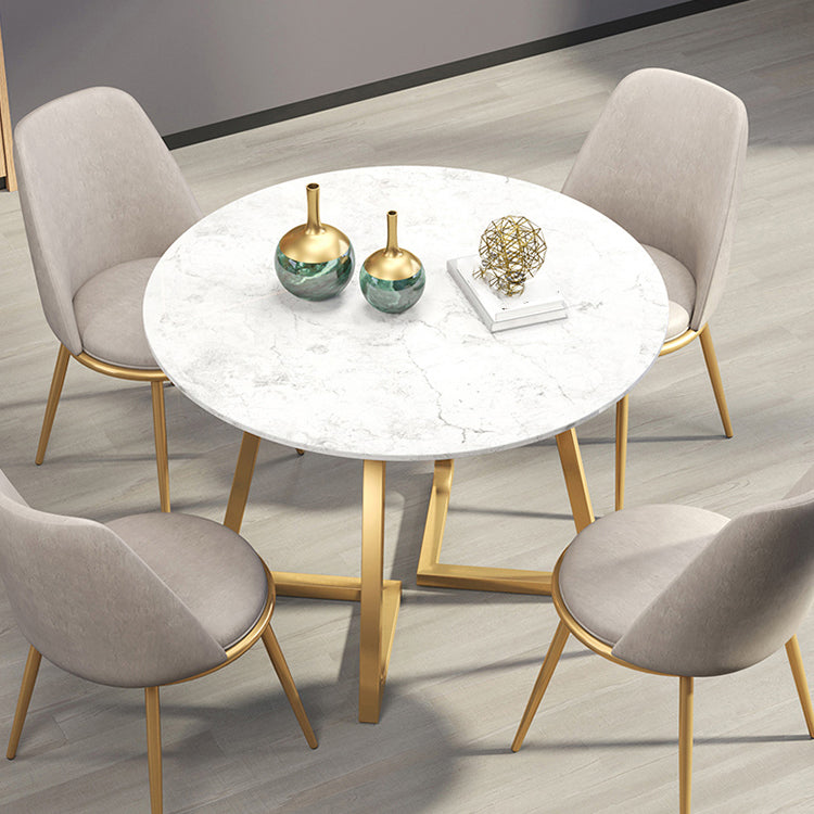 Scandinavian Round DiningRoomTableSet with Sintered Stone Dinette Set with Metal Pedestal Base Clearhalo 'Dining Room Sets' 'Dining Tables & Seating' 'dining_room_set' 'furn' 'furn_dining_room_set' 'Furniture' 'furniture_dining_room_set' 'Kitchen & Dining Furniture' 'kitchen&dining_furn' 'kitchen' 3485333