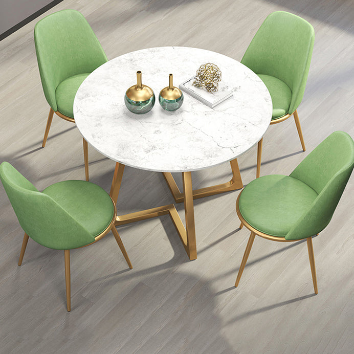 Scandinavian Round DiningRoomTableSet with Sintered Stone Dinette Set with Metal Pedestal Base Clearhalo 'Dining Room Sets' 'Dining Tables & Seating' 'dining_room_set' 'furn' 'furn_dining_room_set' 'Furniture' 'furniture_dining_room_set' 'Kitchen & Dining Furniture' 'kitchen&dining_furn' 'kitchen' 3485334