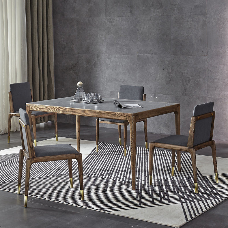 Modern Kitchen Sintered Stone DiningSet with Solid Wood Base Dining Room Table Set 5 Piece Set Clearhalo 'Dining Room Sets' 'Dining Tables & Seating' 'dining_room_set' 'furn' 'furn_dining_room_set' 'Furniture' 'furniture_dining_room_set' 'Kitchen & Dining Furniture' 'kitchen&dining_furn' 'kitchen' 3485356