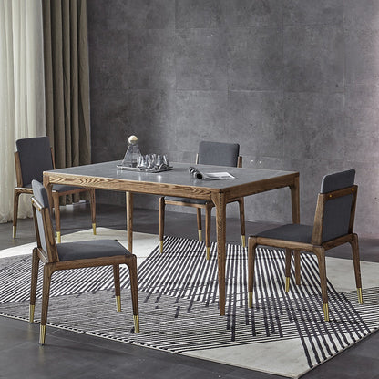 Modern Kitchen Sintered Stone DiningSet with Solid Wood Base Dining Room Table Set 5 Piece Set Clearhalo 'Dining Room Sets' 'Dining Tables & Seating' 'dining_room_set' 'furn' 'furn_dining_room_set' 'Furniture' 'furniture_dining_room_set' 'Kitchen & Dining Furniture' 'kitchen&dining_furn' 'kitchen' 3485356