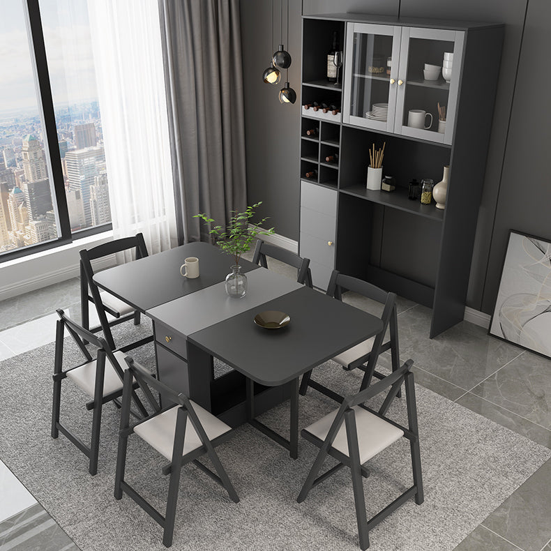 Modern Style Traditional Height Dining Set with Drop Leaf Table and Trestle Base for Home Use Clearhalo 'Dining Room Sets' 'Dining Tables & Seating' 'dining_room_set' 'furn' 'furn_dining_room_set' 'Furniture' 'furniture_dining_room_set' 'Kitchen & Dining Furniture' 'kitchen&dining_furn' 'kitchen' 3485378