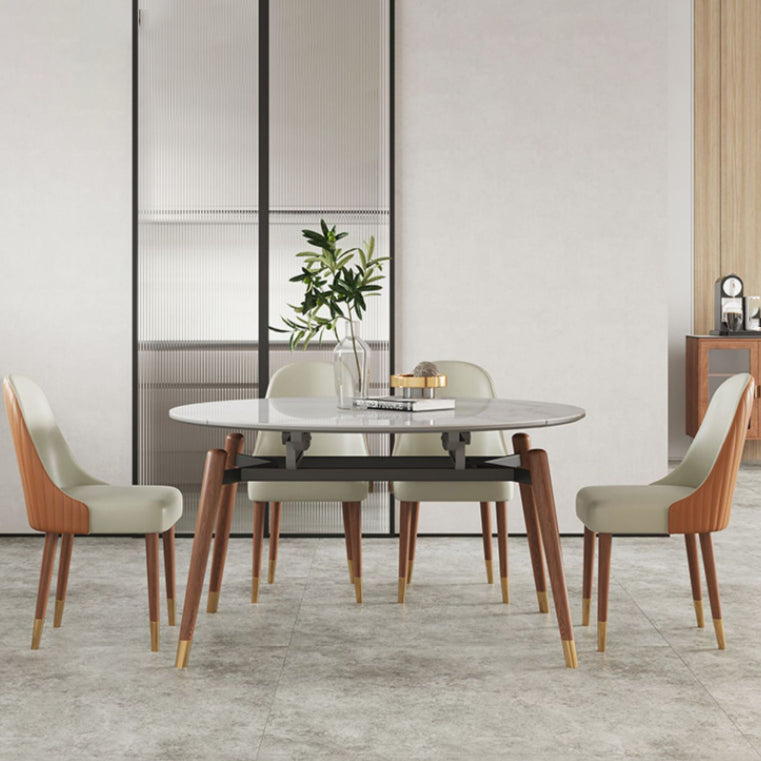 Contemporary Style Sintered Stone Dining Table with Grey Self-Storing Leaf and 4 Legs Base 5 Piece Set Clearhalo 'Dining Room Sets' 'Dining Tables & Seating' 'dining_room_set' 'furn' 'furn_dining_room_set' 'Furniture' 'furniture_dining_room_set' 'Kitchen & Dining Furniture' 'kitchen&dining_furn' 'kitchen' 3485395