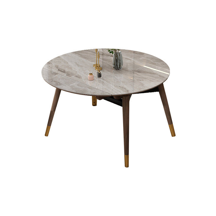 Contemporary Style Sintered Stone Dining Table with Grey Self-Storing Leaf and 4 Legs Base Clearhalo 'Dining Room Sets' 'Dining Tables & Seating' 'dining_room_set' 'furn' 'furn_dining_room_set' 'Furniture' 'furniture_dining_room_set' 'Kitchen & Dining Furniture' 'kitchen&dining_furn' 'kitchen' 3485399