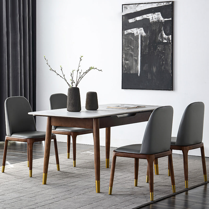 Contemporary Style Sintered Stone Dining Table with Built-in Storage Layer and 4 Legs Base Solid Back 5 Piece Set Clearhalo 'Dining Room Sets' 'Dining Tables & Seating' 'dining_room_set' 'furn' 'furn_dining_room_set' 'Furniture' 'furniture_dining_room_set' 'Kitchen & Dining Furniture' 'kitchen&dining_furn' 'kitchen' 3485429