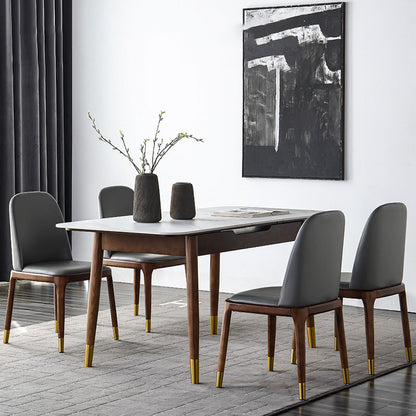 Contemporary Style Sintered Stone Dining Table with Built-in Storage Layer and 4 Legs Base Solid Back 5 Piece Set Clearhalo 'Dining Room Sets' 'Dining Tables & Seating' 'dining_room_set' 'furn' 'furn_dining_room_set' 'Furniture' 'furniture_dining_room_set' 'Kitchen & Dining Furniture' 'kitchen&dining_furn' 'kitchen' 3485429
