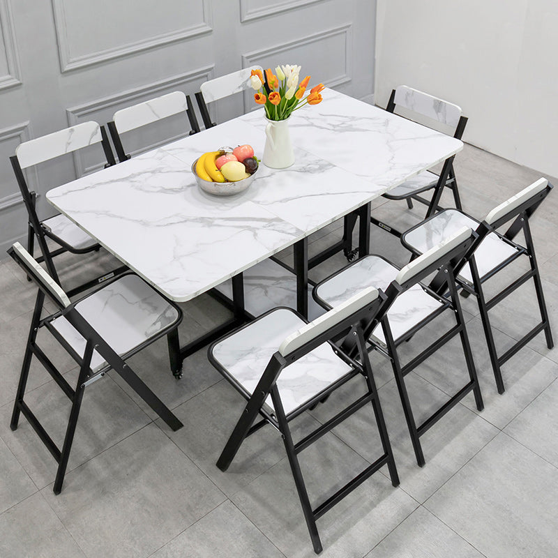 Contemporary Style Sintered Stone Dining Table with Removable Leaf and Trestle Base Clearhalo 'Dining Room Sets' 'Dining Tables & Seating' 'dining_room_set' 'furn' 'furn_dining_room_set' 'Furniture' 'furniture_dining_room_set' 'Kitchen & Dining Furniture' 'kitchen&dining_furn' 'kitchen' 3485480