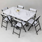 Contemporary Style Sintered Stone Dining Table with Removable Leaf and Trestle Base 59.1"L x 35.4"W x 29.5"H 7 Piece Set Clearhalo 'Dining Room Sets' 'Dining Tables & Seating' 'dining_room_set' 'furn' 'furn_dining_room_set' 'Furniture' 'furniture_dining_room_set' 'Kitchen & Dining Furniture' 'kitchen&dining_furn' 'kitchen' 3485490