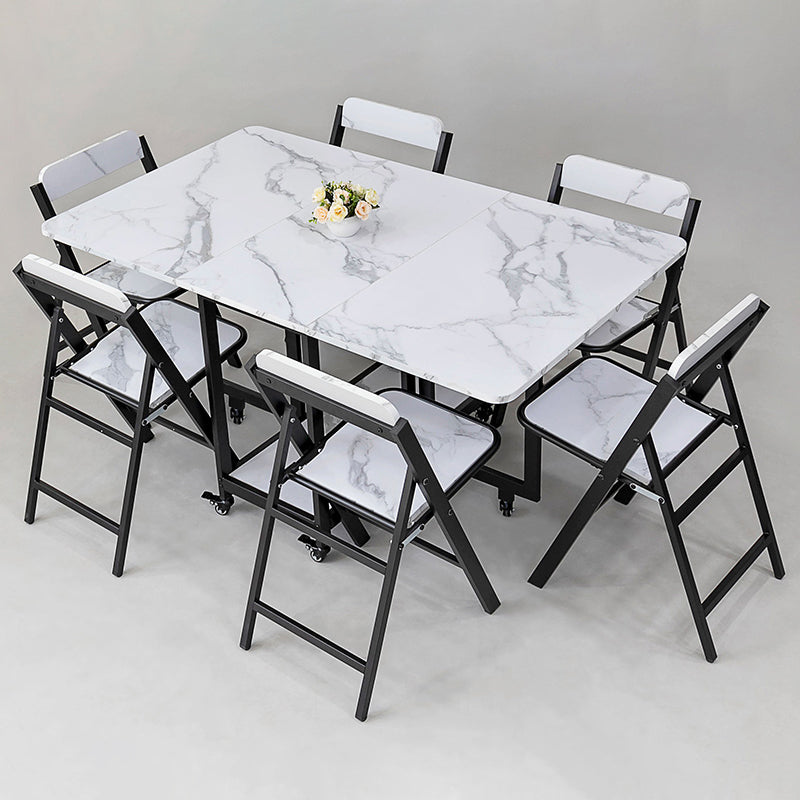 Contemporary Style Sintered Stone Dining Table with Removable Leaf and Trestle Base 59.1"L x 35.4"W x 29.5"H 7 Piece Set Clearhalo 'Dining Room Sets' 'Dining Tables & Seating' 'dining_room_set' 'furn' 'furn_dining_room_set' 'Furniture' 'furniture_dining_room_set' 'Kitchen & Dining Furniture' 'kitchen&dining_furn' 'kitchen' 3485490