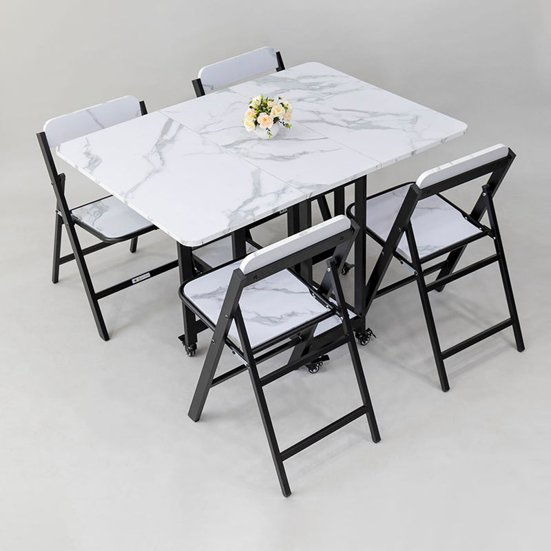 Contemporary Style Sintered Stone Dining Table with Removable Leaf and Trestle Base 47.2"L x 35.4"W x 29.5"H 5 Piece Set Clearhalo 'Dining Room Sets' 'Dining Tables & Seating' 'dining_room_set' 'furn' 'furn_dining_room_set' 'Furniture' 'furniture_dining_room_set' 'Kitchen & Dining Furniture' 'kitchen&dining_furn' 'kitchen' 3485491