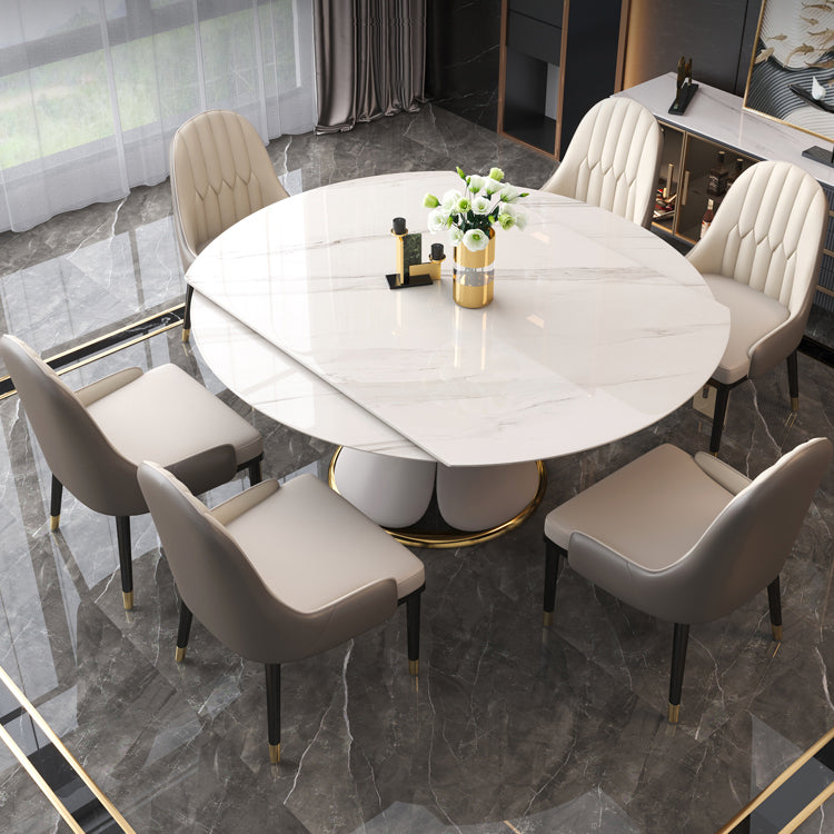 Contemporary Style Sintered Stone Dining Table with Built-in Storage Layer and Pedestal Base Clearhalo 'Dining Room Sets' 'Dining Tables & Seating' 'dining_room_set' 'furn' 'furn_dining_room_set' 'Furniture' 'furniture_dining_room_set' 'Kitchen & Dining Furniture' 'kitchen&dining_furn' 'kitchen' 3485495
