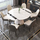 Contemporary Style Sintered Stone Dining Table with Built-in Storage Layer and Pedestal Base 7 Piece Set Clearhalo 'Dining Room Sets' 'Dining Tables & Seating' 'dining_room_set' 'furn' 'furn_dining_room_set' 'Furniture' 'furniture_dining_room_set' 'Kitchen & Dining Furniture' 'kitchen&dining_furn' 'kitchen' 3485496