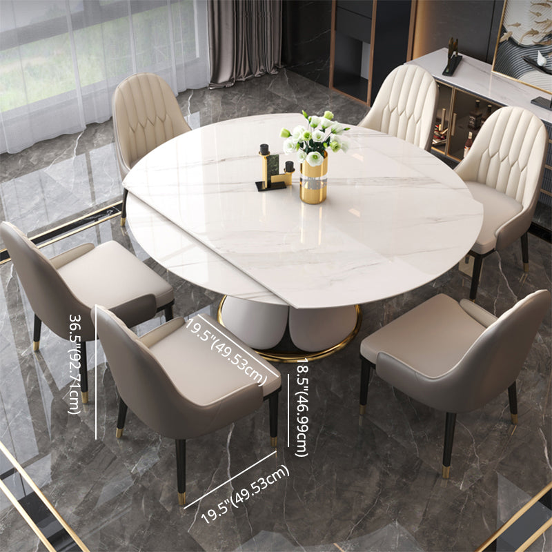 Contemporary Style Sintered Stone Dining Table with Built-in Storage Layer and Pedestal Base Clearhalo 'Dining Room Sets' 'Dining Tables & Seating' 'dining_room_set' 'furn' 'furn_dining_room_set' 'Furniture' 'furniture_dining_room_set' 'Kitchen & Dining Furniture' 'kitchen&dining_furn' 'kitchen' 3485507