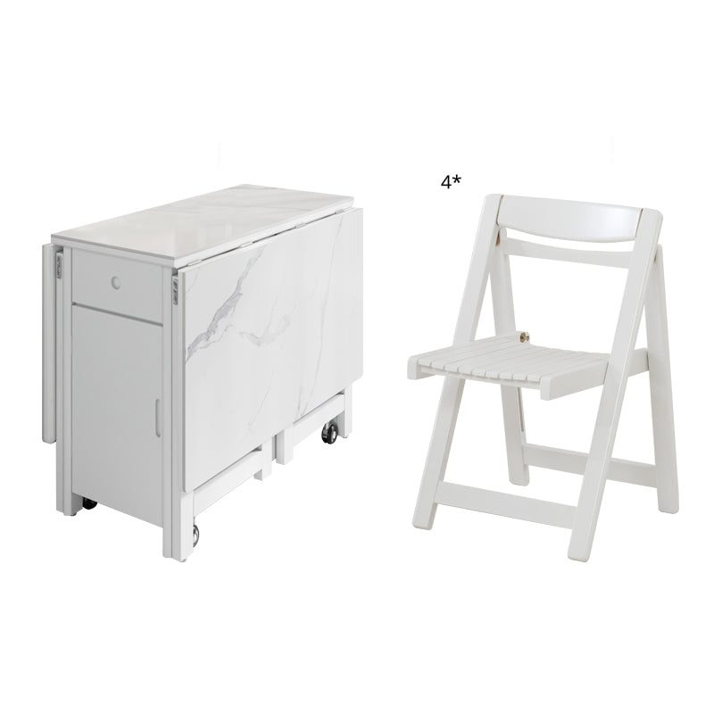 Contemporary Style Sintered Stone Dining Table with White Removable Leaf and Trestle Base White 5 Piece Set Clearhalo 'Dining Room Sets' 'Dining Tables & Seating' 'dining_room_set' 'furn' 'furn_dining_room_set' 'Furniture' 'furniture_dining_room_set' 'Kitchen & Dining Furniture' 'kitchen&dining_furn' 'kitchen' 3485510