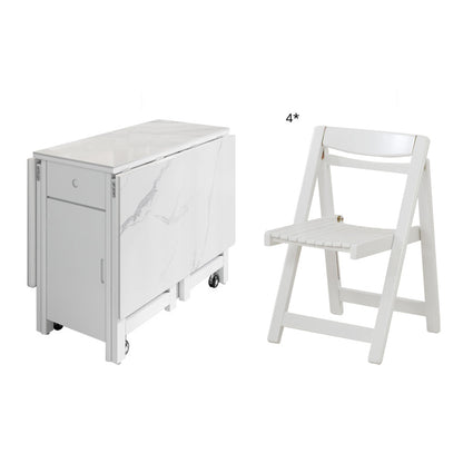 Contemporary Style Sintered Stone Dining Table with White Removable Leaf and Trestle Base White 5 Piece Set Clearhalo 'Dining Room Sets' 'Dining Tables & Seating' 'dining_room_set' 'furn' 'furn_dining_room_set' 'Furniture' 'furniture_dining_room_set' 'Kitchen & Dining Furniture' 'kitchen&dining_furn' 'kitchen' 3485510