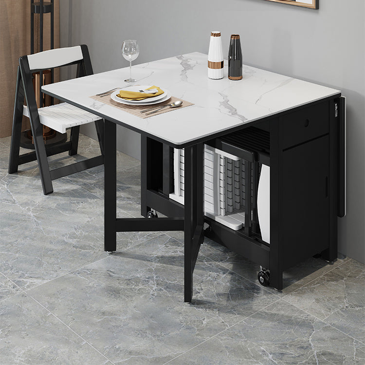 Contemporary Style Sintered Stone Dining Table with White Removable Leaf and Trestle Base Clearhalo 'Dining Room Sets' 'Dining Tables & Seating' 'dining_room_set' 'furn' 'furn_dining_room_set' 'Furniture' 'furniture_dining_room_set' 'Kitchen & Dining Furniture' 'kitchen&dining_furn' 'kitchen' 3485512