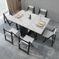Contemporary Style Sintered Stone Dining Table with White Removable Leaf and Trestle Base Clearhalo 'Dining Room Sets' 'Dining Tables & Seating' 'dining_room_set' 'furn' 'furn_dining_room_set' 'Furniture' 'furniture_dining_room_set' 'Kitchen & Dining Furniture' 'kitchen&dining_furn' 'kitchen' 3485514
