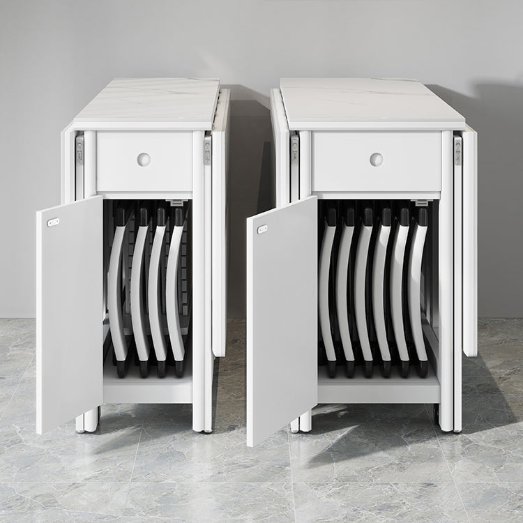 Contemporary Style Sintered Stone Dining Table with White Removable Leaf and Trestle Base Clearhalo 'Dining Room Sets' 'Dining Tables & Seating' 'dining_room_set' 'furn' 'furn_dining_room_set' 'Furniture' 'furniture_dining_room_set' 'Kitchen & Dining Furniture' 'kitchen&dining_furn' 'kitchen' 3485516