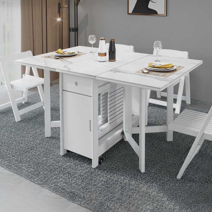 Contemporary Style Sintered Stone Dining Table with White Removable Leaf and Trestle Base Clearhalo 'Dining Room Sets' 'Dining Tables & Seating' 'dining_room_set' 'furn' 'furn_dining_room_set' 'Furniture' 'furniture_dining_room_set' 'Kitchen & Dining Furniture' 'kitchen&dining_furn' 'kitchen' 3485525