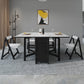 Contemporary Style Sintered Stone Dining Table with White Removable Leaf and Trestle Base Clearhalo 'Dining Room Sets' 'Dining Tables & Seating' 'dining_room_set' 'furn' 'furn_dining_room_set' 'Furniture' 'furniture_dining_room_set' 'Kitchen & Dining Furniture' 'kitchen&dining_furn' 'kitchen' 3485526