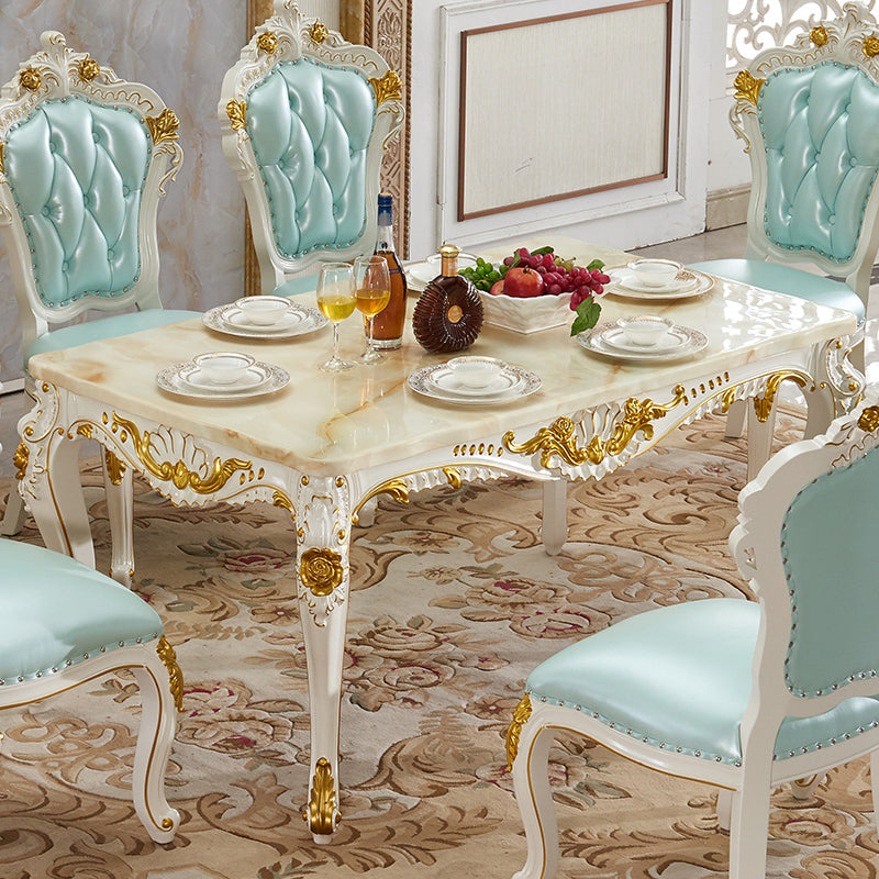 Victorian Style Marble Dining Set with Yellow Table and 4 White Legs Base for Home Use 6 Piece Set Clearhalo 'Dining Room Sets' 'Dining Tables & Seating' 'dining_room_set' 'furn' 'furn_dining_room_set' 'Furniture' 'furniture_dining_room_set' 'Kitchen & Dining Furniture' 'kitchen&dining_furn' 'kitchen' 3485528