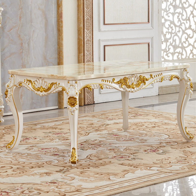 Victorian Style Marble Dining Set with Yellow Table and 4 White Legs Base for Home Use Clearhalo 'Dining Room Sets' 'Dining Tables & Seating' 'dining_room_set' 'furn' 'furn_dining_room_set' 'Furniture' 'furniture_dining_room_set' 'Kitchen & Dining Furniture' 'kitchen&dining_furn' 'kitchen' 3485530