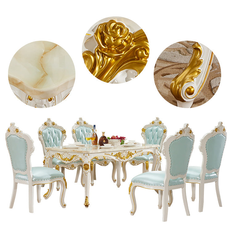 Victorian Style Marble Dining Set with Yellow Table and 4 White Legs Base for Home Use Clearhalo 'Dining Room Sets' 'Dining Tables & Seating' 'dining_room_set' 'furn' 'furn_dining_room_set' 'Furniture' 'furniture_dining_room_set' 'Kitchen & Dining Furniture' 'kitchen&dining_furn' 'kitchen' 3485535