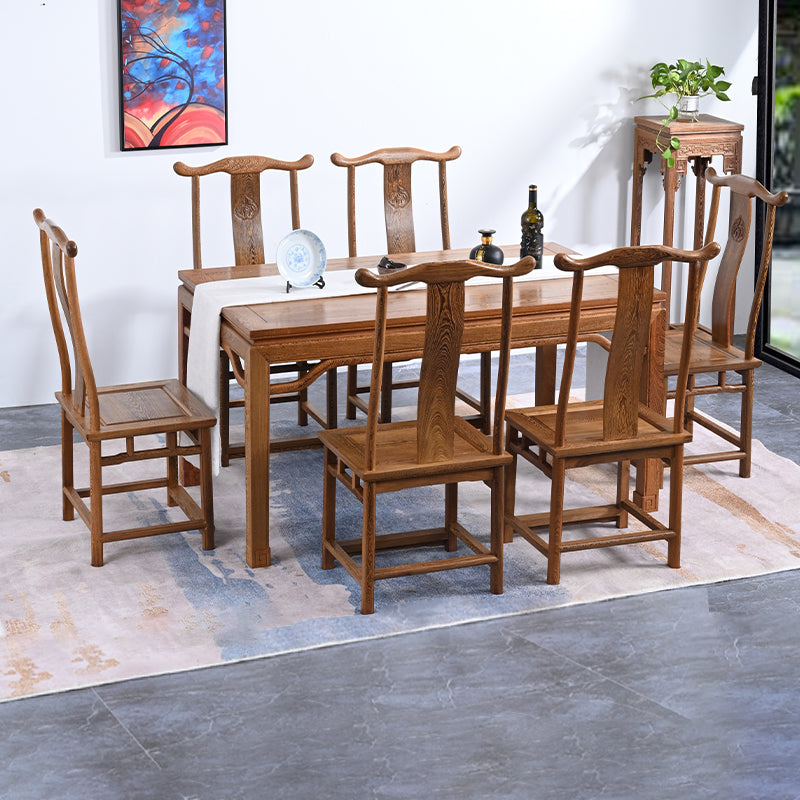 Traditional Style Solid Wood Dining Set with Walnut Fixed Table and 4 Legs Base for Home Use 7 Piece Set Clearhalo 'Dining Room Sets' 'Dining Tables & Seating' 'dining_room_set' 'furn' 'furn_dining_room_set' 'Furniture' 'furniture_dining_room_set' 'Kitchen & Dining Furniture' 'kitchen&dining_furn' 'kitchen' 3485542