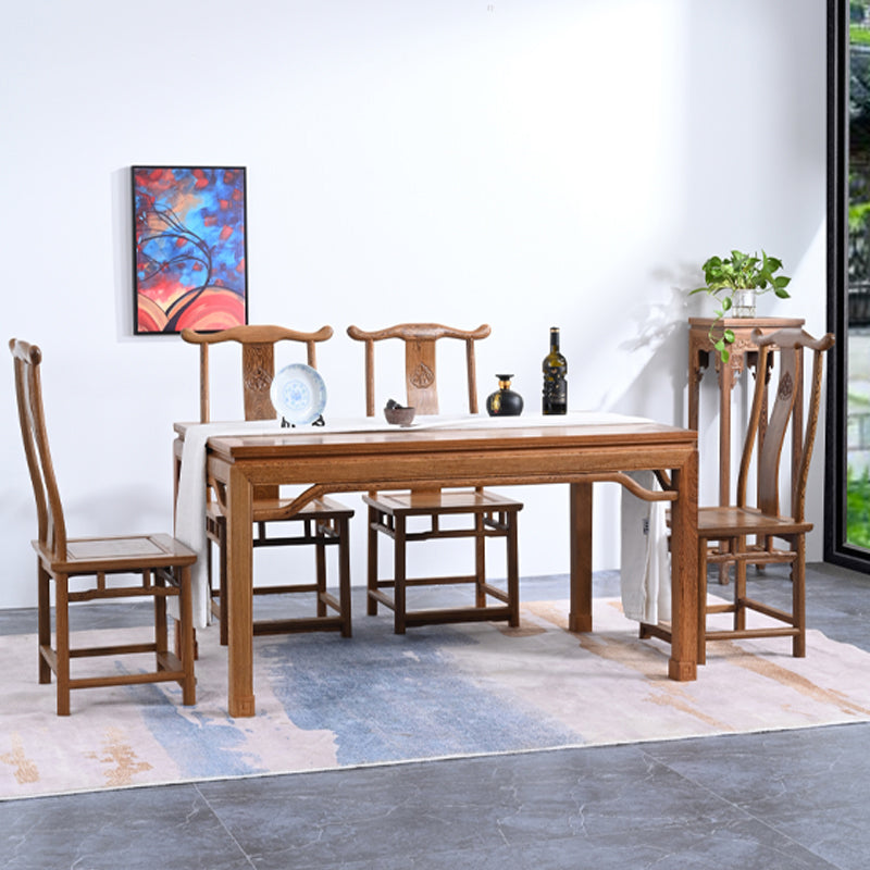 Traditional Style Solid Wood Dining Set with Walnut Fixed Table and 4 Legs Base for Home Use Clearhalo 'Dining Room Sets' 'Dining Tables & Seating' 'dining_room_set' 'furn' 'furn_dining_room_set' 'Furniture' 'furniture_dining_room_set' 'Kitchen & Dining Furniture' 'kitchen&dining_furn' 'kitchen' 3485543
