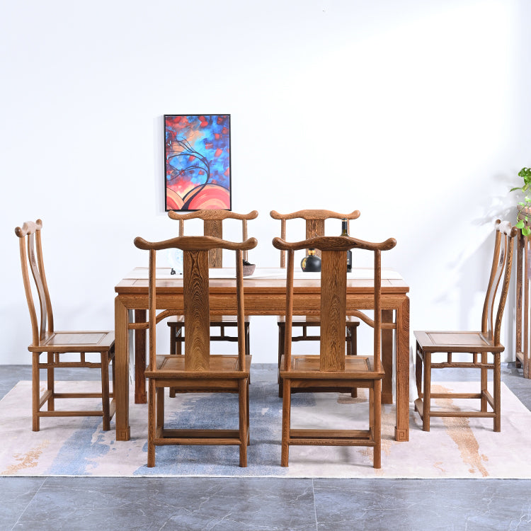 Traditional Style Solid Wood Dining Set with Walnut Fixed Table and 4 Legs Base for Home Use Clearhalo 'Dining Room Sets' 'Dining Tables & Seating' 'dining_room_set' 'furn' 'furn_dining_room_set' 'Furniture' 'furniture_dining_room_set' 'Kitchen & Dining Furniture' 'kitchen&dining_furn' 'kitchen' 3485555