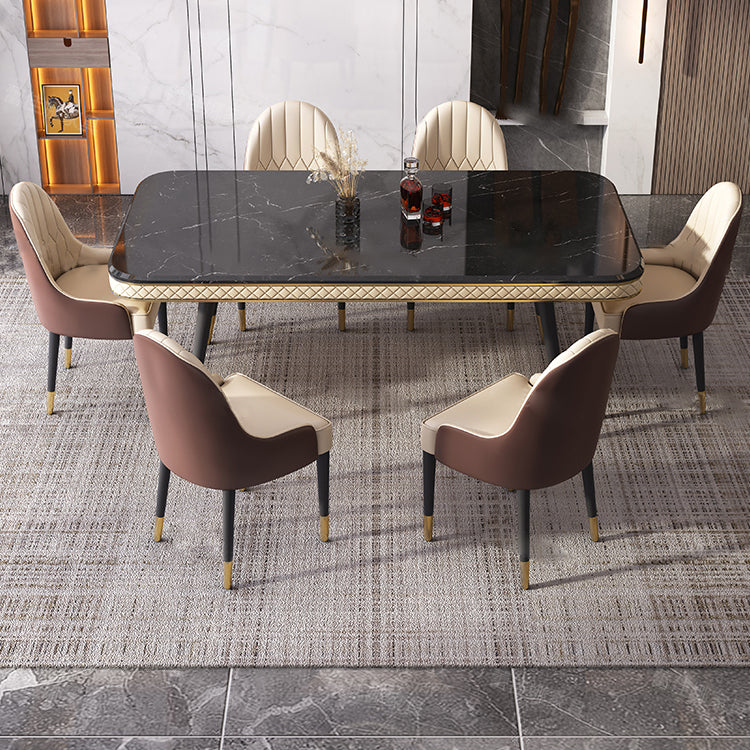 Dining Room Sets Contemporary with Sintered Stone Table and Cushion Chairs Clearhalo 'Dining Room Sets' 'Dining Tables & Seating' 'dining_room_set' 'furn' 'furn_dining_room_set' 'Furniture' 'furniture_dining_room_set' 'Kitchen & Dining Furniture' 'kitchen&dining_furn' 'kitchen' 3485563