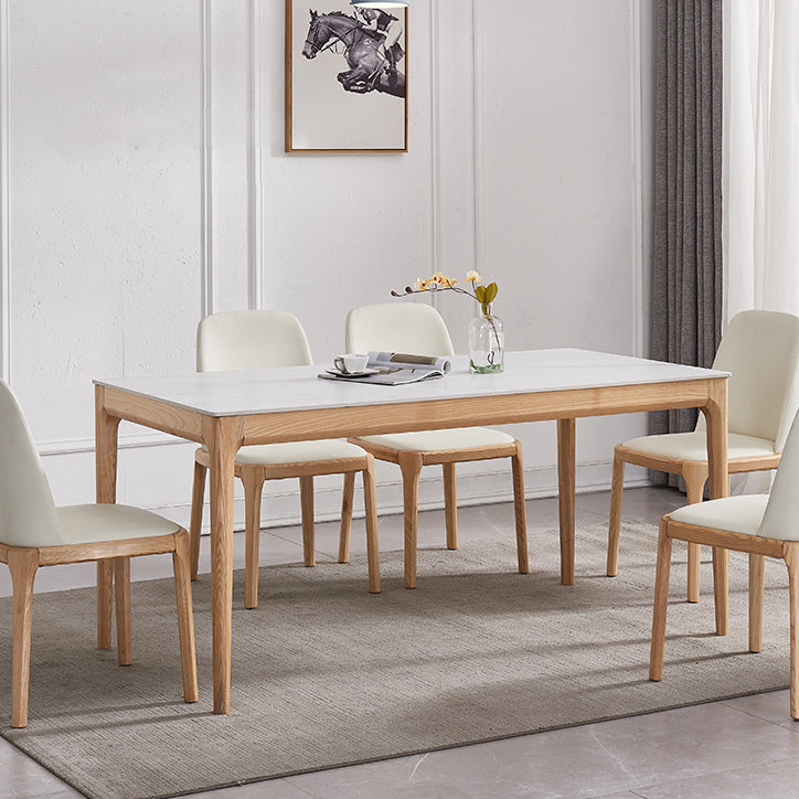 Dining Room Set Minimalist with Solid Wood Table and Upholstered Chairs Clearhalo 'Dining Room Sets' 'Dining Tables & Seating' 'dining_room_set' 'furn' 'furn_dining_room_set' 'Furniture' 'furniture_dining_room_set' 'Kitchen & Dining Furniture' 'kitchen&dining_furn' 'kitchen' 3485577
