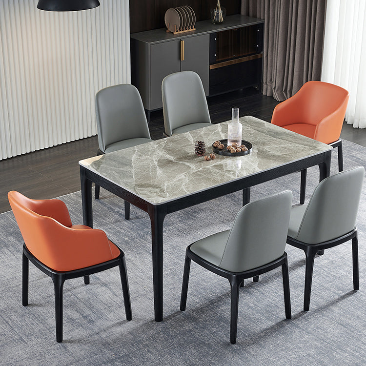 Minimalist Style Dining Table Set with Rectangle Shape Table and Padded Chairs 7 Piece Set Clearhalo 'Dining Room Sets' 'Dining Tables & Seating' 'dining_room_set' 'furn' 'furn_dining_room_set' 'Furniture' 'furniture_dining_room_set' 'Kitchen & Dining Furniture' 'kitchen&dining_furn' 'kitchen' 3485604