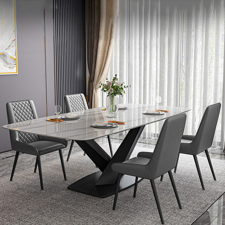 Minimalist Dining Set with Sintered Stone Dining Table and Upholstered Chairs Clearhalo 'Dining Room Sets' 'Dining Tables & Seating' 'dining_room_set' 'furn' 'furn_dining_room_set' 'Furniture' 'furniture_dining_room_set' 'Kitchen & Dining Furniture' 'kitchen&dining_furn' 'kitchen' 3485619