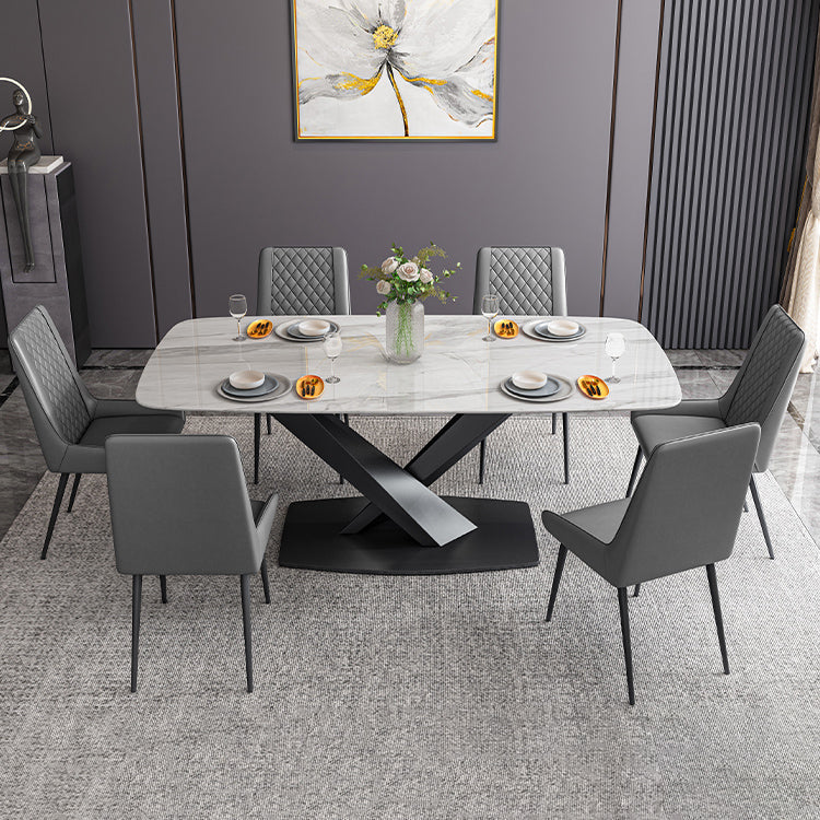 Minimalist Dining Set with Sintered Stone Dining Table and Upholstered Chairs Clearhalo 'Dining Room Sets' 'Dining Tables & Seating' 'dining_room_set' 'furn' 'furn_dining_room_set' 'Furniture' 'furniture_dining_room_set' 'Kitchen & Dining Furniture' 'kitchen&dining_furn' 'kitchen' 3485620