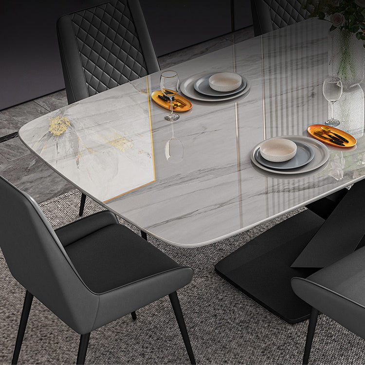 Minimalist Dining Set with Sintered Stone Dining Table and Upholstered Chairs Clearhalo 'Dining Room Sets' 'Dining Tables & Seating' 'dining_room_set' 'furn' 'furn_dining_room_set' 'Furniture' 'furniture_dining_room_set' 'Kitchen & Dining Furniture' 'kitchen&dining_furn' 'kitchen' 3485625