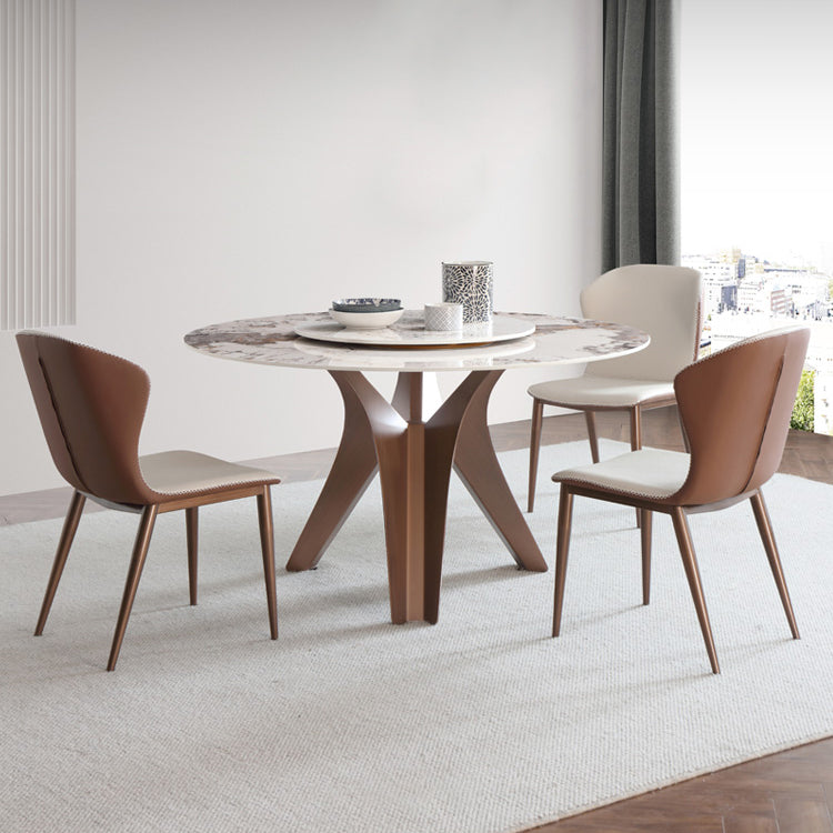 Nordic Sintered Stone Table Set of 5/7 with Rotatable Round Table Dining Set with Leather Chairs Clearhalo 'Dining Room Sets' 'Dining Tables & Seating' 'dining_room_set' 'furn' 'furn_dining_room_set' 'Furniture' 'furniture_dining_room_set' 'Kitchen & Dining Furniture' 'kitchen&dining_furn' 'kitchen' 3485645