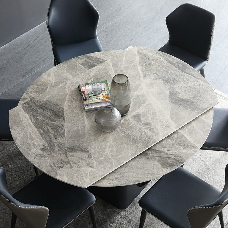 Foldable Round Sintered Stone Dining Table of 5/7 with Metal Base Nordic Dining Set for Restaurant Clearhalo 'Dining Room Sets' 'Dining Tables & Seating' 'dining_room_set' 'furn' 'furn_dining_room_set' 'Furniture' 'furniture_dining_room_set' 'Kitchen & Dining Furniture' 'kitchen&dining_furn' 'kitchen' 3485659