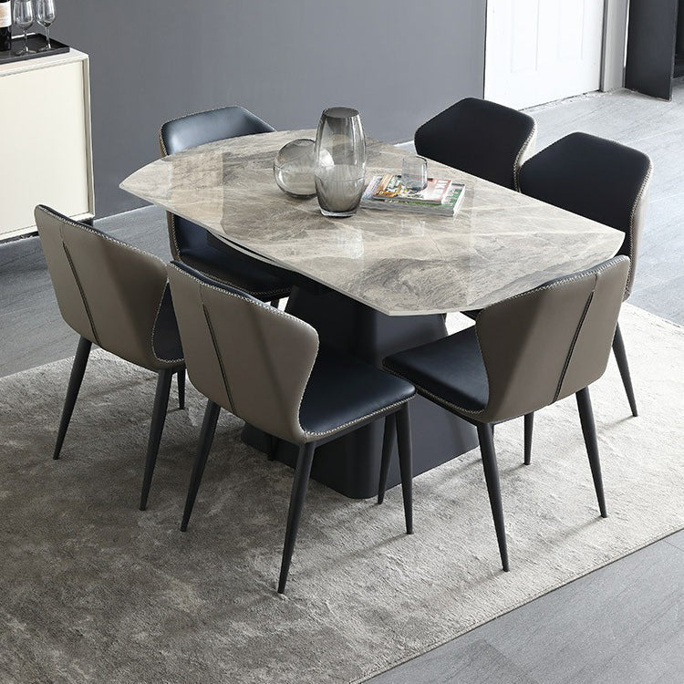 Foldable Round Sintered Stone Dining Table of 5/7 with Metal Base Nordic Dining Set for Restaurant Clearhalo 'Dining Room Sets' 'Dining Tables & Seating' 'dining_room_set' 'furn' 'furn_dining_room_set' 'Furniture' 'furniture_dining_room_set' 'Kitchen & Dining Furniture' 'kitchen&dining_furn' 'kitchen' 3485660