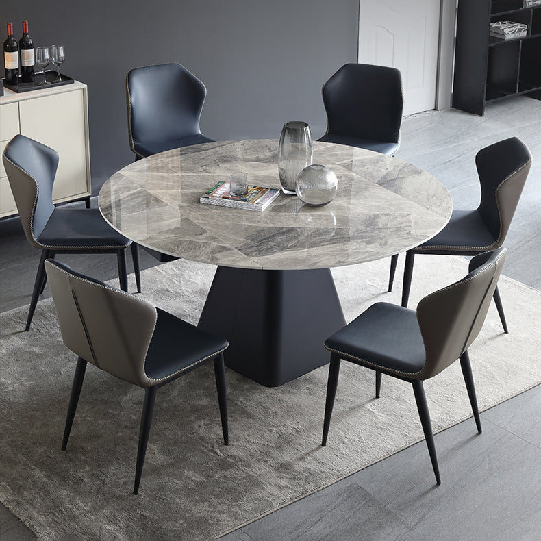 Foldable Round Sintered Stone Dining Table of 5/7 with Metal Base Nordic Dining Set for Restaurant Clearhalo 'Dining Room Sets' 'Dining Tables & Seating' 'dining_room_set' 'furn' 'furn_dining_room_set' 'Furniture' 'furniture_dining_room_set' 'Kitchen & Dining Furniture' 'kitchen&dining_furn' 'kitchen' 3485670