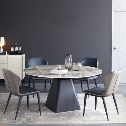 Foldable Round Sintered Stone Dining Table of 5/7 with Metal Base Nordic Dining Set for Restaurant 5 Piece Set Clearhalo 'Dining Room Sets' 'Dining Tables & Seating' 'dining_room_set' 'furn' 'furn_dining_room_set' 'Furniture' 'furniture_dining_room_set' 'Kitchen & Dining Furniture' 'kitchen&dining_furn' 'kitchen' 3485672