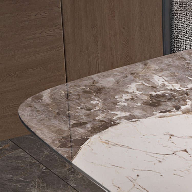 Modern Sintered Stone Table Set of 5/7 with Rectangle Table Dining Set with Fabric Leather Chairs Clearhalo 'Dining Room Sets' 'Dining Tables & Seating' 'dining_room_set' 'furn' 'furn_dining_room_set' 'Furniture' 'furniture_dining_room_set' 'Kitchen & Dining Furniture' 'kitchen&dining_furn' 'kitchen' 3485679