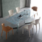 Blue Rectangle Sintered Stone Dining Table for 4/6 with Glass Base Dining Set for Restaurant Clearhalo 'Dining Room Sets' 'Dining Tables & Seating' 'dining_room_set' 'furn' 'furn_dining_room_set' 'Furniture' 'furniture_dining_room_set' 'Kitchen & Dining Furniture' 'kitchen&dining_furn' 'kitchen' 3485686