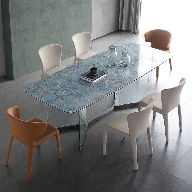 Blue Rectangle Sintered Stone Dining Table for 4/6 with Glass Base Dining Set for Restaurant Clearhalo 'Dining Room Sets' 'Dining Tables & Seating' 'dining_room_set' 'furn' 'furn_dining_room_set' 'Furniture' 'furniture_dining_room_set' 'Kitchen & Dining Furniture' 'kitchen&dining_furn' 'kitchen' 3485686