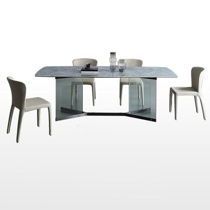 Blue Rectangle Sintered Stone Dining Table for 4/6 with Glass Base Dining Set for Restaurant Blue 5 Piece Set Clearhalo 'Dining Room Sets' 'Dining Tables & Seating' 'dining_room_set' 'furn' 'furn_dining_room_set' 'Furniture' 'furniture_dining_room_set' 'Kitchen & Dining Furniture' 'kitchen&dining_furn' 'kitchen' 3485687