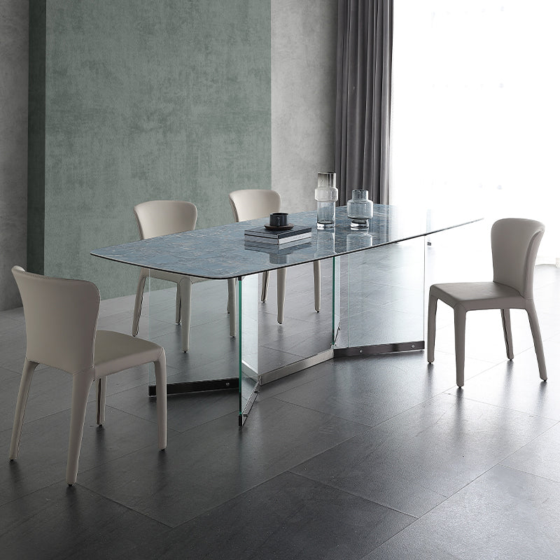 Blue Rectangle Sintered Stone Dining Table for 4/6 with Glass Base Dining Set for Restaurant Clearhalo 'Dining Room Sets' 'Dining Tables & Seating' 'dining_room_set' 'furn' 'furn_dining_room_set' 'Furniture' 'furniture_dining_room_set' 'Kitchen & Dining Furniture' 'kitchen&dining_furn' 'kitchen' 3485690