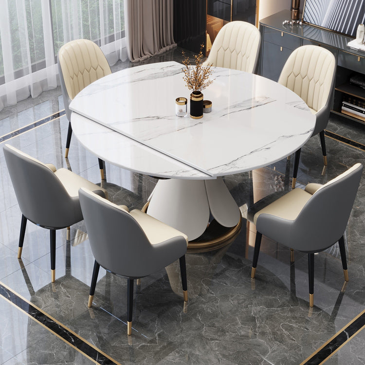 Nordic Round Sintered Stone Dining Table of 5/7 with Metal Base Foldable Dining Set for Restaurant Clearhalo 'Dining Room Sets' 'Dining Tables & Seating' 'dining_room_set' 'furn' 'furn_dining_room_set' 'Furniture' 'furniture_dining_room_set' 'Kitchen & Dining Furniture' 'kitchen&dining_furn' 'kitchen' 3485700