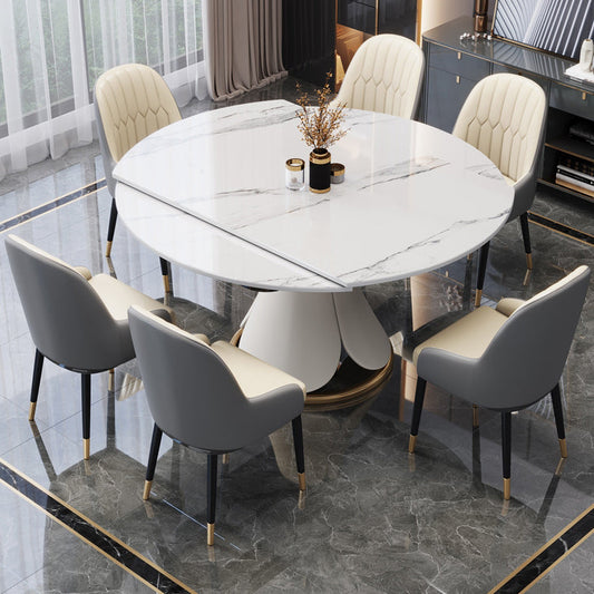 Nordic Round Sintered Stone Dining Table of 5/7 with Metal Base Foldable Dining Set for Restaurant Clearhalo 'Dining Room Sets' 'Dining Tables & Seating' 'dining_room_set' 'furn' 'furn_dining_room_set' 'Furniture' 'furniture_dining_room_set' 'Kitchen & Dining Furniture' 'kitchen&dining_furn' 'kitchen' 3485700