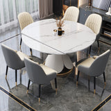 Nordic Round Sintered Stone Dining Table of 5/7 with Metal Base Foldable Dining Set for Restaurant Clearhalo 'Dining Room Sets' 'Dining Tables & Seating' 'dining_room_set' 'furn' 'furn_dining_room_set' 'Furniture' 'furniture_dining_room_set' 'Kitchen & Dining Furniture' 'kitchen&dining_furn' 'kitchen' 3485700