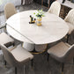 Nordic Round Sintered Stone Dining Table of 5/7 with Metal Base Foldable Dining Set for Restaurant Clearhalo 'Dining Room Sets' 'Dining Tables & Seating' 'dining_room_set' 'furn' 'furn_dining_room_set' 'Furniture' 'furniture_dining_room_set' 'Kitchen & Dining Furniture' 'kitchen&dining_furn' 'kitchen' 3485703